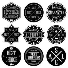 Obraz premium Set of hipster sale labels, monochrome typographic design. Vector.