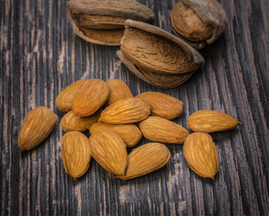 almonds on wooden table