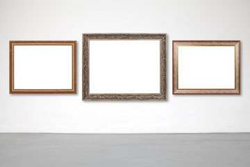 Classic frame on white cement wall in showroom and gallery.