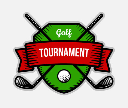 Golf vector logo. Summer individual sport tournament. Color badge, shirt mascot design.