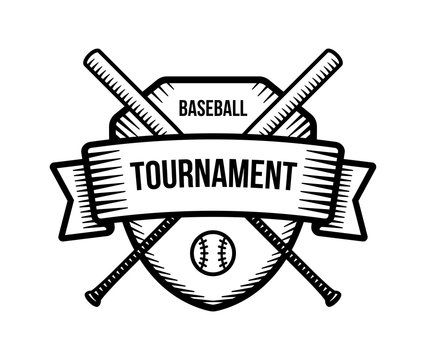 Baseball vector logo. Summer team sport tournament. Black and white badge, shirt mascot design.