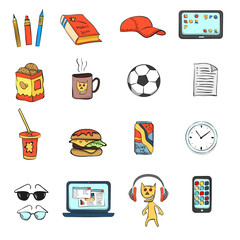 Icons subjects the student or schoolboy in the style of hand-drawing. 