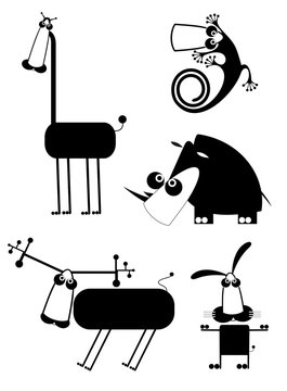 Comic cartoon funny animals set for design