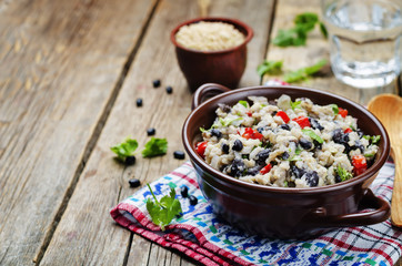 Black beans pepper cilantro cauliflower brown rice