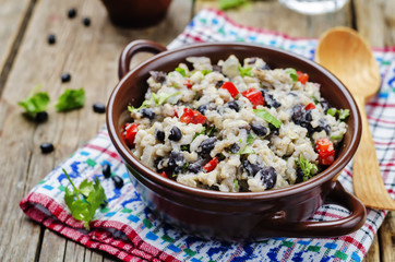 Black beans pepper cilantro cauliflower brown rice