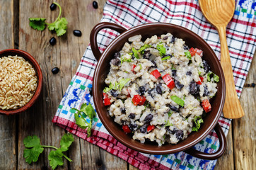 Black beans pepper cilantro cauliflower brown rice