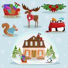 Christmas and New Year holiday Icons and attributes vector image design set for you illustration, design, postcards, labels, stickers and other creative needs.