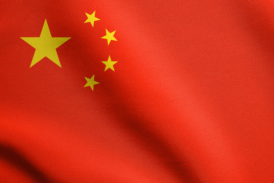 Flag of China waving with fabric texture