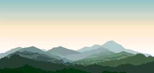 Deurstickers Landscape with mountains. Nature background.  Vector countryside view with forest, field and hills © Terriana