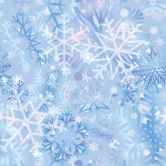 Fototapeta na wymiar Snow pattern. Snowflakes seamless texture. Blue winter background 