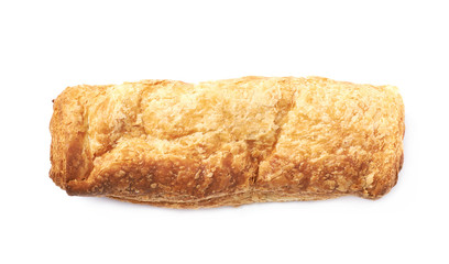 Single sausage pastry bun isolated