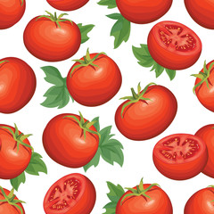 Tomato over white background. Vegetable seamless pattern. Autumn harvest