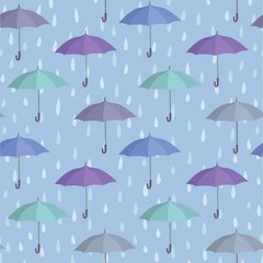 Obraz premium Raindrop and umbrella background. Rainstorm Seamless Pattern. Rainy weather ornament