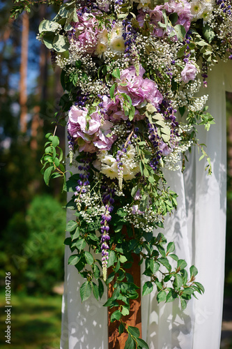 Wedding Arch Vases quot wedding arch decorated with flowers and glass hanging Wedding Arch Vases quot wedding arch decorated with flowers and glass hanging
