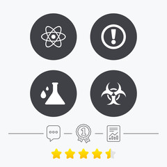 Attention biohazard icons. Chemistry flask.