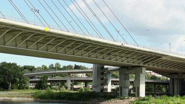 Hot summer day in a city - Traffic at New Bridge in Belgrade, Serbia; named " Most na Adi"; Balkan's side of town; 