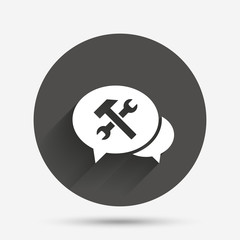 Speech bubble repair tool icon. Service symbol.