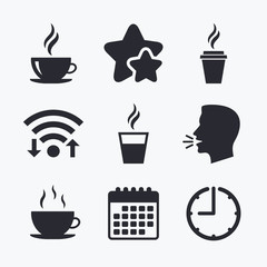 Coffee cup icon. Hot drinks glasses symbols.