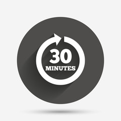 Every 30 minutes sign icon. Full rotation arrow.