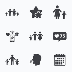 Family with two children sign. Parents and kids.