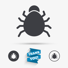 Bug sign icon. Virus symbol. Software bug error