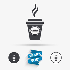 Coffee glass sign icon. Hot coffee button.