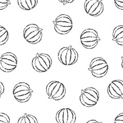 Vector seamless pattern hand drawn brush line black pumpkin on white background