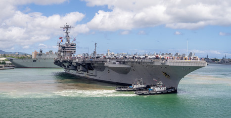 The USS John C. Stennis  in Pearl Harbor, USA. The John C. Stennis is a Nimitz class nuclear...