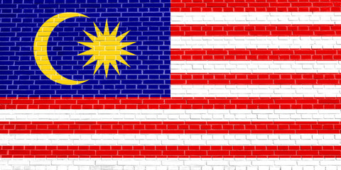 Flag of Malaysia on brick wall texture