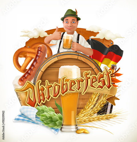 "Munich Beer Festival Oktoberfest. Barrel, pretzel ...