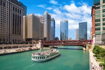 Rolgordijnen De Chicago River en downtwn Chicago skylinechicago, rivier, lak © f11photo