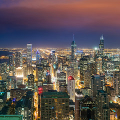 Fototapeta na wymiar Aerial view of Chicago downtown skyline at sunset