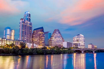 Foto op Canvas Beautiful Austin skyline reflection at twilight © f11photo