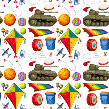 Seamless background with many toys