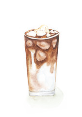 Fototapeta na wymiar Ice Coffee, watercolor painting isolated on white background