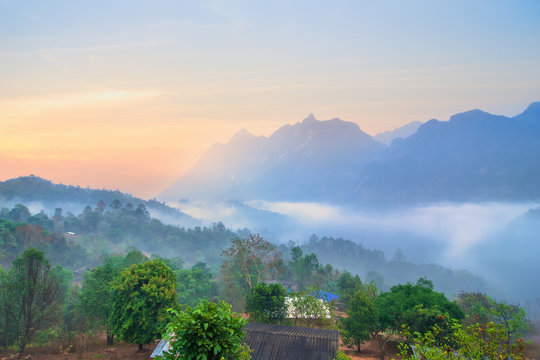 Sunrise at Doi Luang Chiang Dao, Chiang Mai as wallpaper backgro
