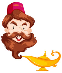 Genie head and golden lamp