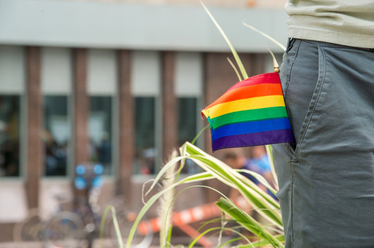 Small gay rainbow flag in pants pocket
