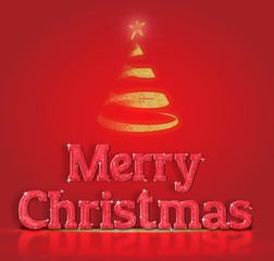 Naklejka na ściany i meble Merry christmas red glitter with christmas tree on red studio ro