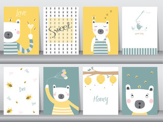 Set of cute animals poster,template,cards,bear,Vector illustrations 