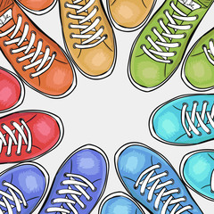 Sportingly colorful poster to advertise sports shoes. Vector - 118215112