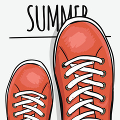 Sportingly colorful poster to advertise sports shoes. Go in the summer. Vector - 118215149