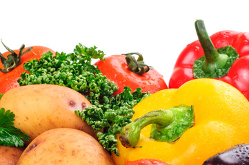 Set of different ripe vegetables on white background