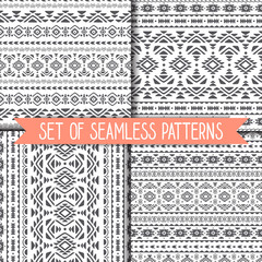 Set of 4 geometric seamless patterns in black and white. Vector .