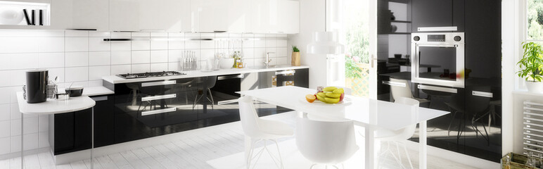 Black & White in the Kitchen (panoramic)