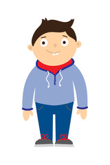 Boy in sport wear. Healthy kid in wearing sport hoody and sneakers. Energetic lifestyle, exercise for children. School sport uniform.