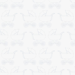 Fototapeta premium Seamless pattern background baby carriage for son. Baby boy wallpaper. Blue textile. Buggy vector.