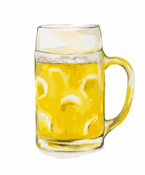 Watercolor beer glass on white background