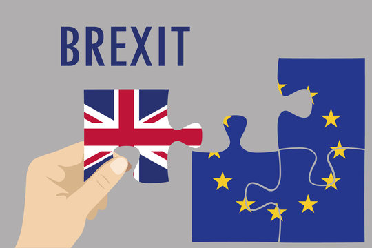 Brexit puzzle concept. British and European Union flag , referen