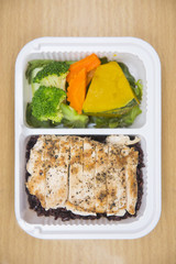 healthy food rice with grilled chicken with vegetable